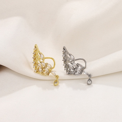 Латунные серьги-манжеты из прозрачного кубического циркония, крыло