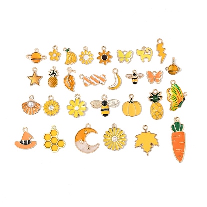 Подвески из эмали и сплава, шарм цветы и фрукты, золотой свет