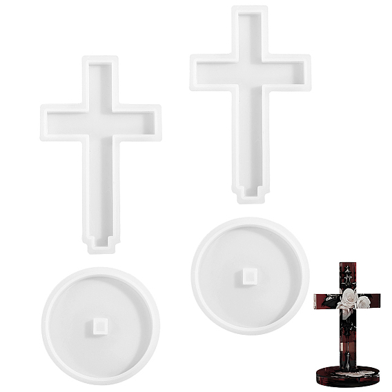 2Bags Display Decoration Silicone Molds, Cross with Flat Round