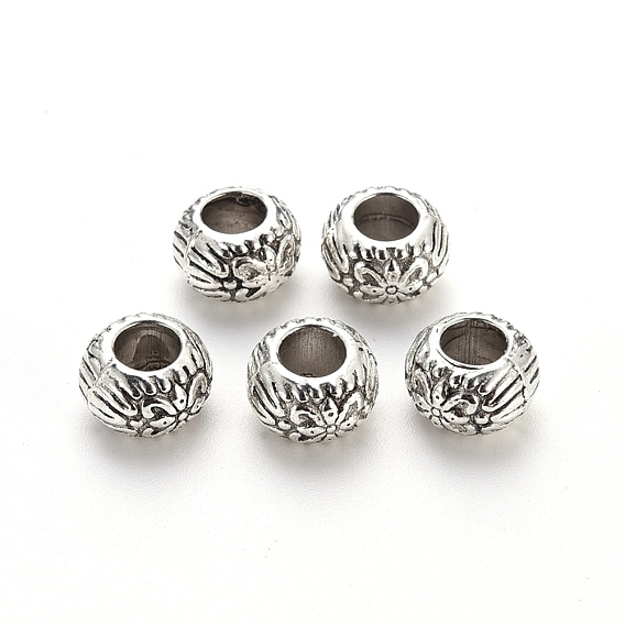 Tibetische Stil Legierung Großlochperlen, Großloch perlen, cadmiumfrei und bleifrei, rondelle mit Blume