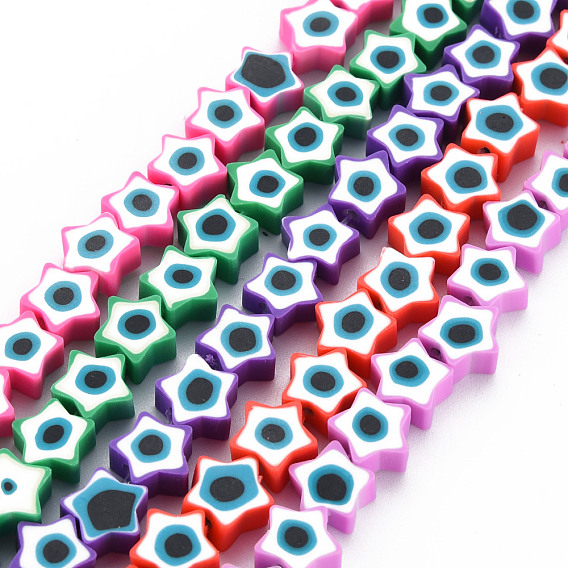 Handmade Polymer Clay Bead Strands, Star with Evil Eye
