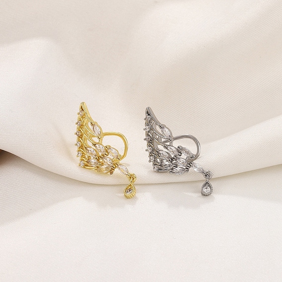 Латунные серьги-манжеты из прозрачного кубического циркония, крыло
