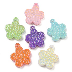 UV Plating Opaque Acrylic Pendants, Iridescent, Flower with Heart Pattern