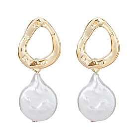 1 пара сережек-гвоздиков с жемчугом, латунные полые серьги-капли для женщин