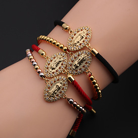 Adjustable Ethnic Style Women's Jewelry: Copper-Plated Real Gold Zirconia Virgin Mary Bracelet DIY