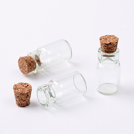 Glass Jar Glass Bottles, with Cork Stopper, Bead Containers, Wishing Bottle, Clear