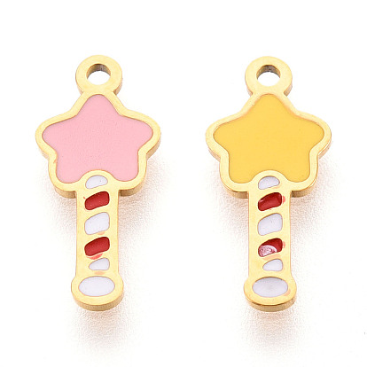 304 из нержавеющей стали шармы эмали, ионное покрытие (ip), звезда волшебная палочка очарование, реальный 14 k позолоченный