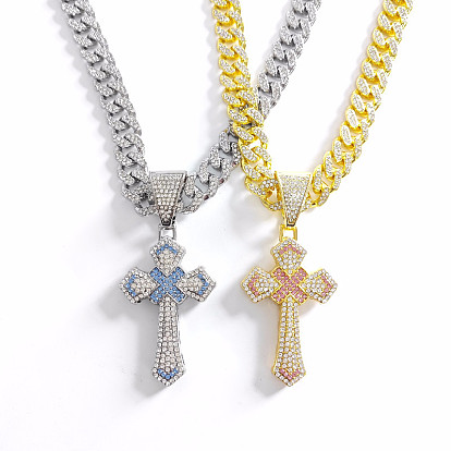 Подвеска в виде креста из цинкового сплава в стиле хип-хоп, полностью украшенная кристаллами и стразами, религиозная цепочка в кубинском стиле для мужчин.