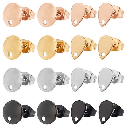 32Pcs 4 Colors Teardrop & Flat Round 304 Stainless Steel Stud Earring Findings