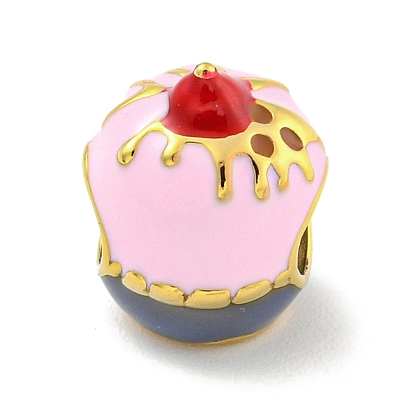 304 Stainless Steel Enamel European Beads, Large Hole Beads, Cake, Golden