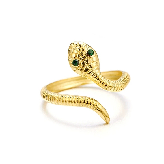 304 Stainless Steel Cuff Open Rings, Snake, with Rhinestone