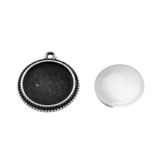 Pendant Making Sets, with Brass Pendant Cabochon Settings and Glass Cabochons, Flat Round, Lead Free & Nickel Free