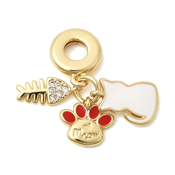 Латунь микропаве прозрачный кубический цирконий европейские подвески с подвесками, Кулоны с большим отверстием в виде кости белого сома, украшенные эмалью., без кадмия и без свинца, долговечный, стойки покрытие