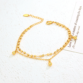 Винтажные пляжные браслеты на ногу с двумя слоями цепочек из латуни с круглыми шариками и кисточками для женщин