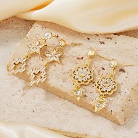 Cute Hollow Out Flower Stud Earrings with Rhinestones