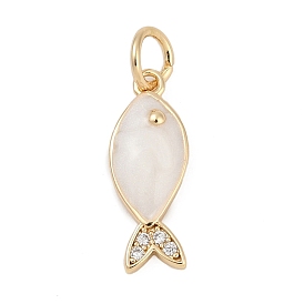 Подвески из латуни с микропаве из кубических цирконий и эмали, рыба, с целью перехода в кольце