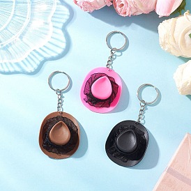 3Pcs Plastic Keychains, with Iron Split Key Rings, Hat, Platinum