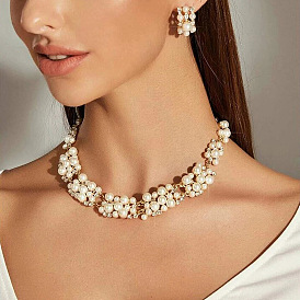 Chic Pearl and Diamond Necklace Earrings Set for Elegant Occasions