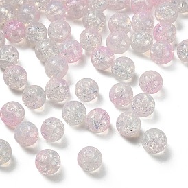 Perles de verre transparentes craquelées à cuire, brins, imitation opalite, ronde