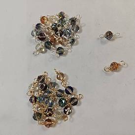 20Pcs 10 Colors Faceted Round Glass Connector Charms, with Copper Wire Double Loops, Mixed Color