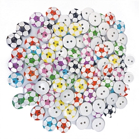 Кнопки дерева, 2-луночное, плоские круглые с рисунком футбольного