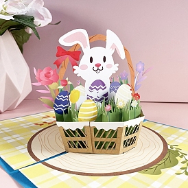 Rectangle 3D Easter Rabbit Pop Up Paper Greeting Card,  Easter Day Invitation Card
