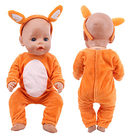 Animal Cloth Doll Jumpsuit & Headband Outfits, Pajamas Casual Wear Clothes Set, for 18 inch Girl Doll Dressing Accessories