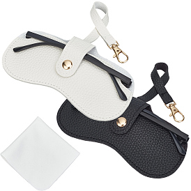 2Pcs 2 Colors Rectangle PU Leather Eyeglass Case, Anti-scratch Glass Bags Protector, with 1Pc Suede Fiber Glasses Cleaning Cloth