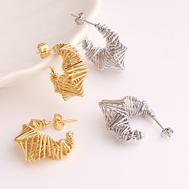 Gold-Plated Silver Needle Distorted Alphabet Earrings - Unique High-End Ear Studs for Fashionable European and American Style