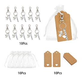10pcs décoration pendentif en perles de verre, alliage et acrylique, fermoirs alliage pivotantes