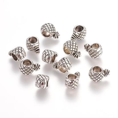 Tibetan Style European Beads, Lead Free & Cadmium Free, Large Hole Beads, Pineapple, 12x7x6mm, Hole: 5mm