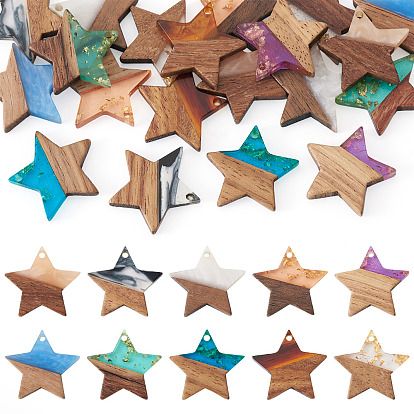 20 шт. 10 Цвета: прозрачная и непрозрачная смола и подвески из орехового дерева, звезда