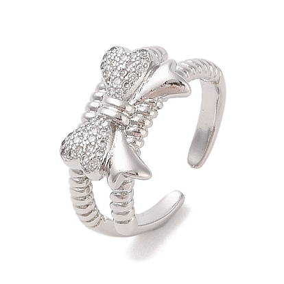 Открытые манжеты с бантом из латуни микро паве с прозрачным фианитом, для женщин