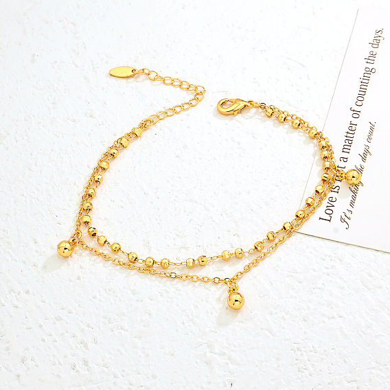 Винтажные пляжные браслеты на ногу с двумя слоями цепочек из латуни с круглыми шариками и кисточками для женщин