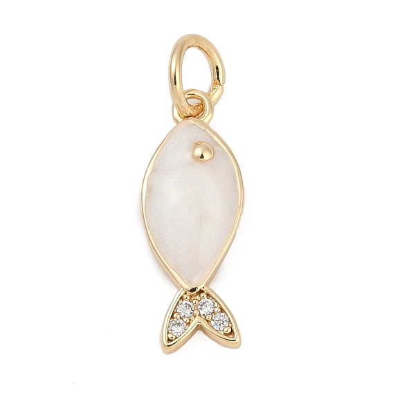 Подвески из латуни с микропаве из кубических цирконий и эмали, рыба, с целью перехода в кольце