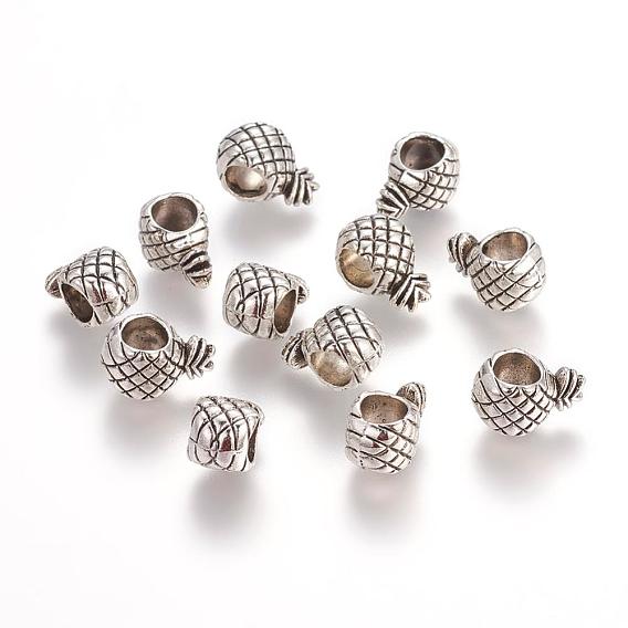 Tibetischer Stil Metall europäischen Großlochperlen, Bleifrei und cadmium frei, Großloch perlen, Ananas, 12x7x6 mm, Bohrung: 5 mm