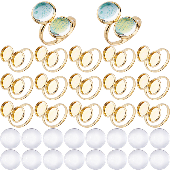 304 открытые кольца манжеты из нержавеющей стали, настройка кольца колодки, Прозрачные стеклянные кабошоны