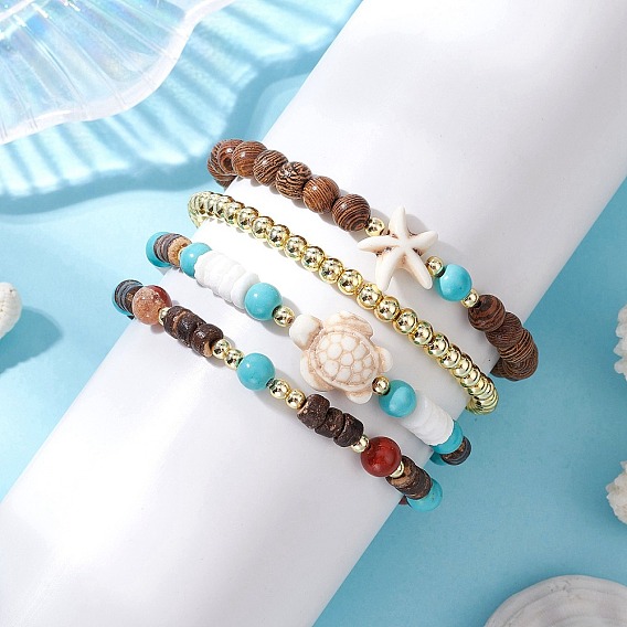 4шт. 4 стили браслеты из натуральных и синтетических драгоценных камней и дерева с бусинами для женщин и мужчин