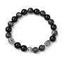 Браслеты из сплава, натурального черного оникса и ларвикита с круглыми бусинами для мужчин и женщин