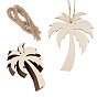 10Pcs Coconut Tree DIY Painting Materials Wood Pendants Set, with Jute Rope