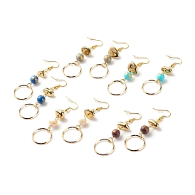 Boucles d'oreilles pendantes en perles de jade mashan naturel, anneau de fil avec des perles longues boucles d'oreilles pour les femmes, or