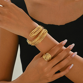 Элегантные латунные многослойные браслеты-манжеты и комплекты колец для банкетов и вечеринок