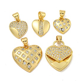 Brass Micro Pave Cubic Zirconia Pendants, Heart Charms