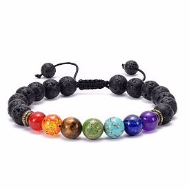 Natural Agate Matte Volcanic Stone Bracelet with Colorful Yoga Weave - 7 Stones