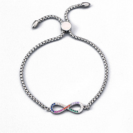 Stainless Steel Men's Bracelet with Copper Zircon 8-shaped Adjustable Chain