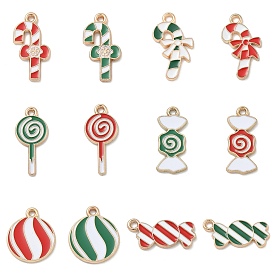 Christmas Theme Alloy Enamel Pendants, Golden, Candy/Candy Cane/Lollipop Charm