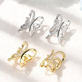 Серьги-каффы с бабочками из латуни с микропаве из прозрачных кубических цирконий, стойки покрытие, долговечный, без кадмия и без свинца