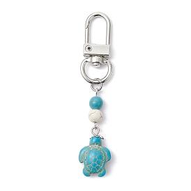 Synthetic Turquoise Pendant Decoration, with Alloy Swivel Clasps, Sea Turtle