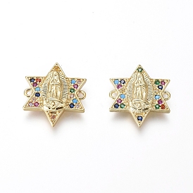 Religion Theme Brass Micro Pave Cubic Zirconia Links/Connectors, Star with Virgin Mary, Colorful