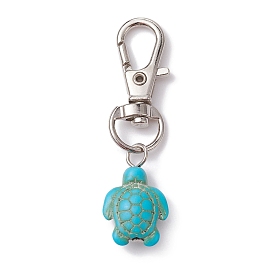Synthetic Turquoise Tortoise Pendant Decorations, with Alloy Swivel Lobster Claw Clasps